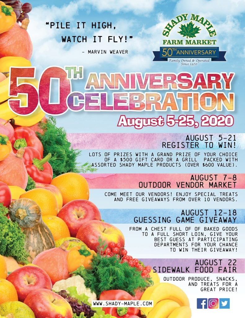 pile it high watch it fly quote from martin weaver. shady maple 50th anniversary celebration, august 5-20 2020