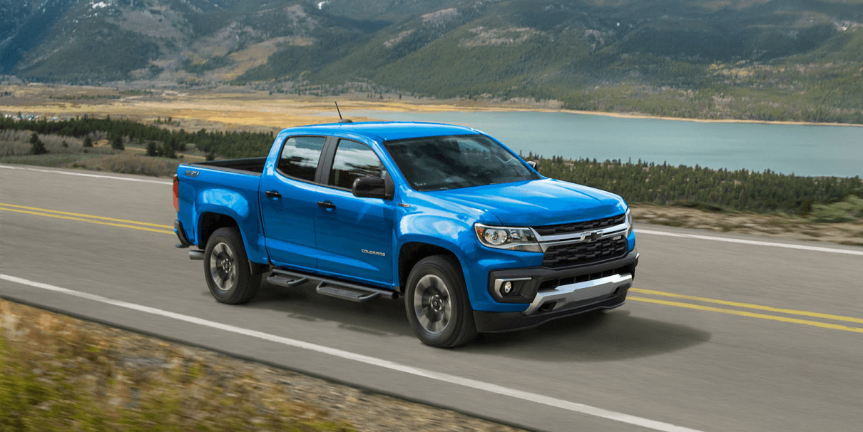 Blue 2022 Chevy Colorado on the road