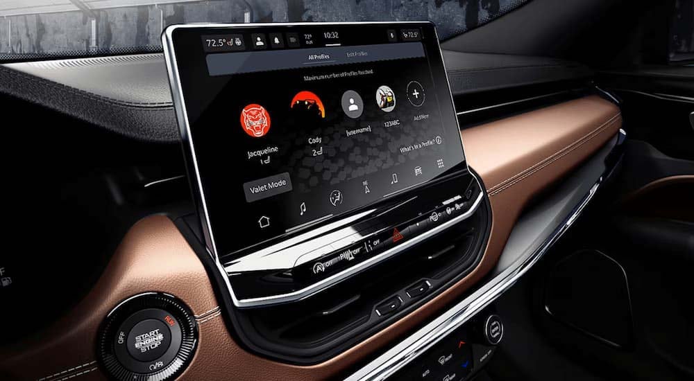 Ford%20Bronco%20Sport%20For%20Sale%20Near%20Newburgh%20%202025%20Jeep%20Compass%20-%20Infotainment.jpg The steering wheel and infotainment screen in a 2025 Jeep Compass.