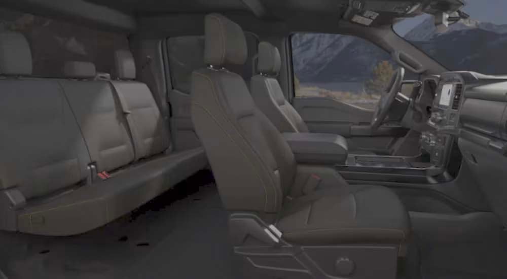 The interior of a 2021 Ford F-150 Tremor shows a roomy cab.