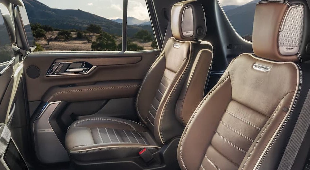Rear tan seats in a 2026 GMC Yukon.