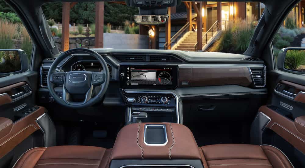 The brown interior of a 2025 GMC Sierra 1500.