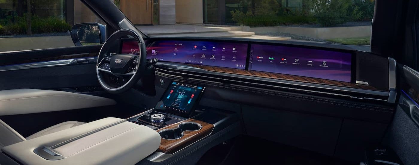 Digital dash and infotainment screens in a 2027 Cadillac Escalade.