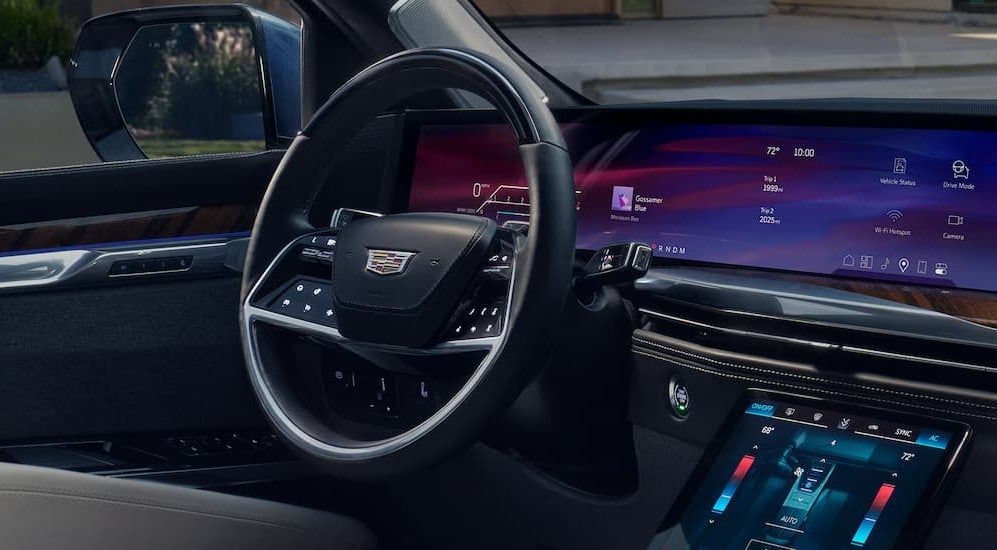 Black steering wheel in a 2027 Cadillac Escalade.