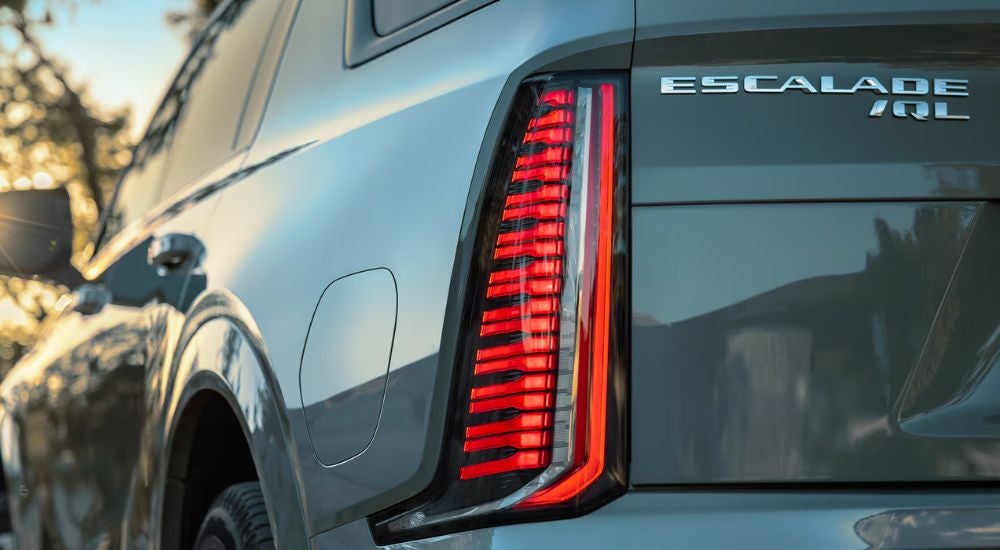 Grey 2027 Cadillac Escalade IQL taillight close up.