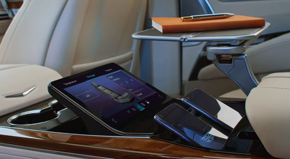 The second row command center in a 2025 Cadillac Escalade.