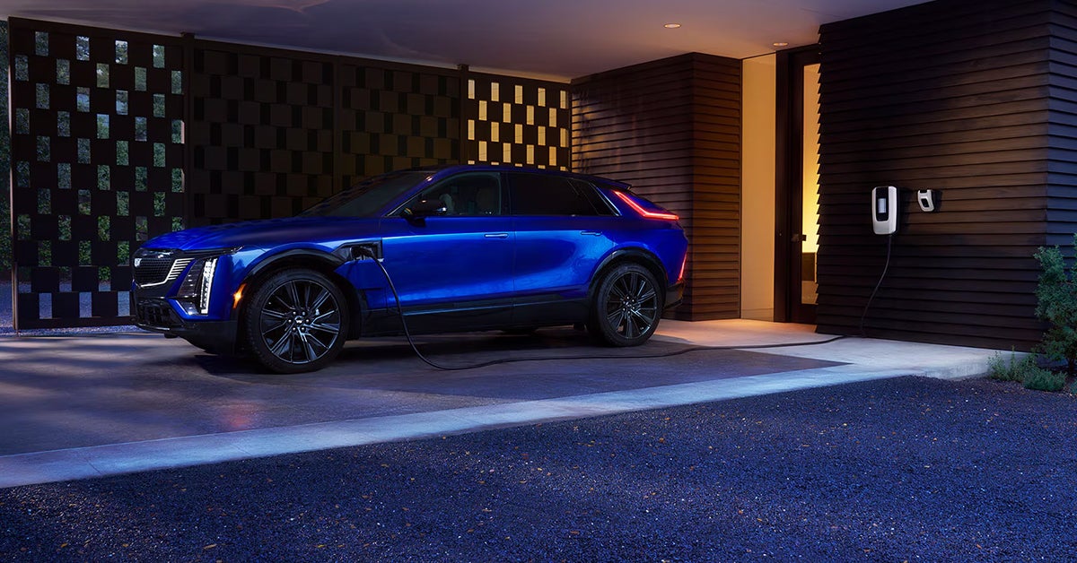 2025 Cadillac LYRIQ parked in a garage while charging