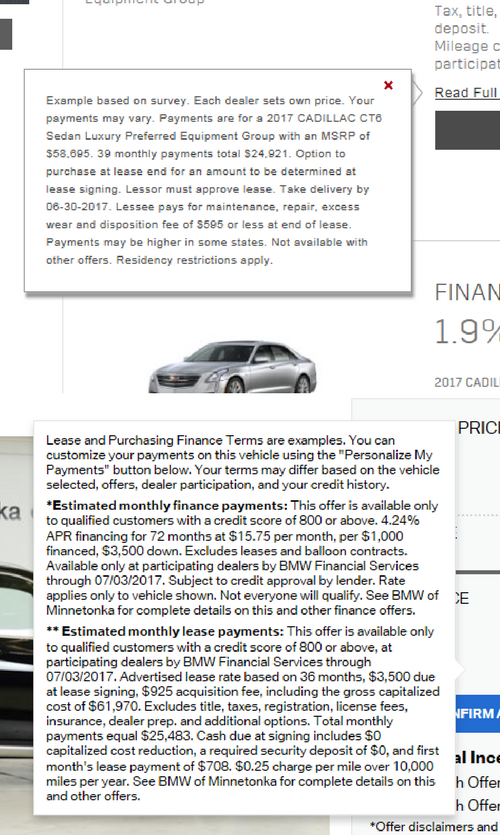 Cadillac Lease Disclaimer