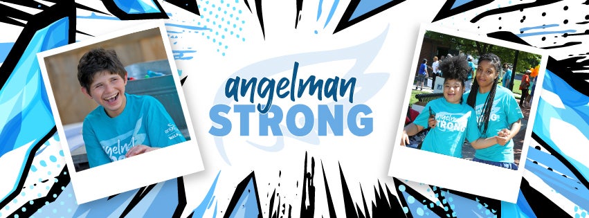 Angelman Strong logo with photos of children participating in their annual walk