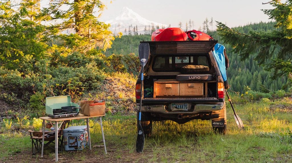 Rear of truck with camping gear