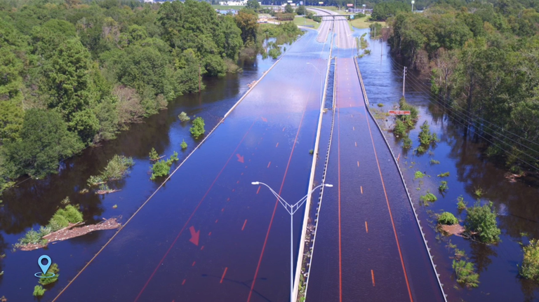 flooded highway near Wilmington North Carolina