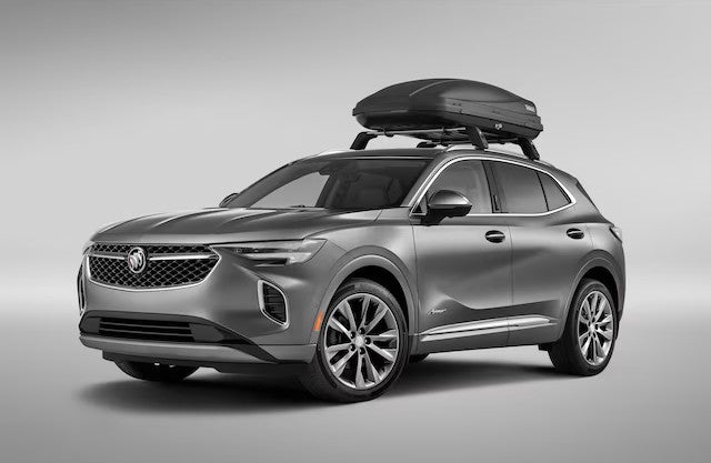 Silver Buick Envision with a roof storage accessory