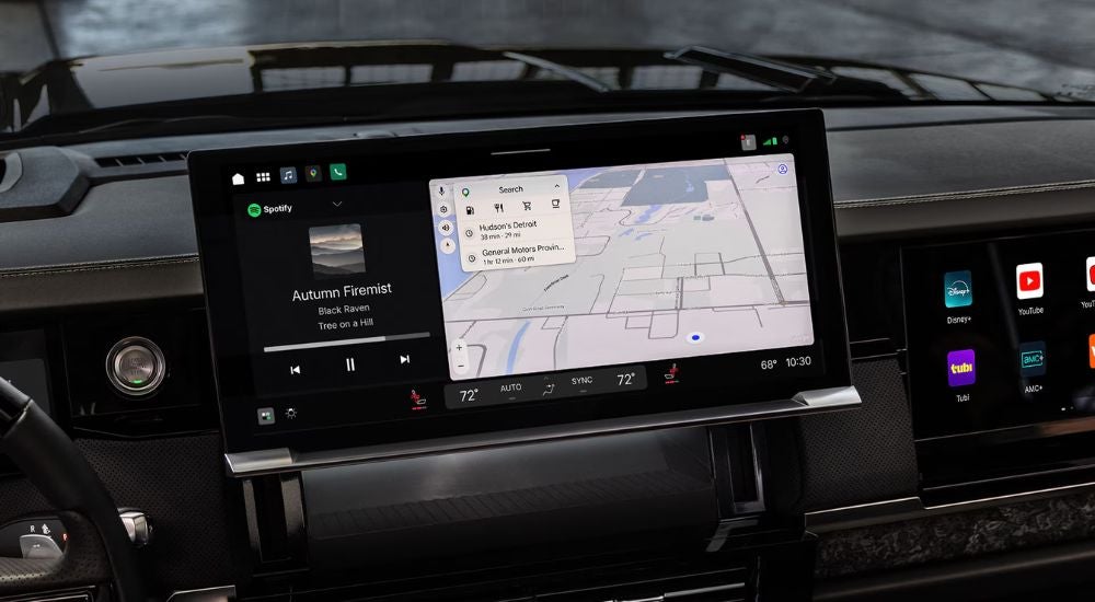 Infotainment display close-up in a 2027 GMC Sierra 1500.