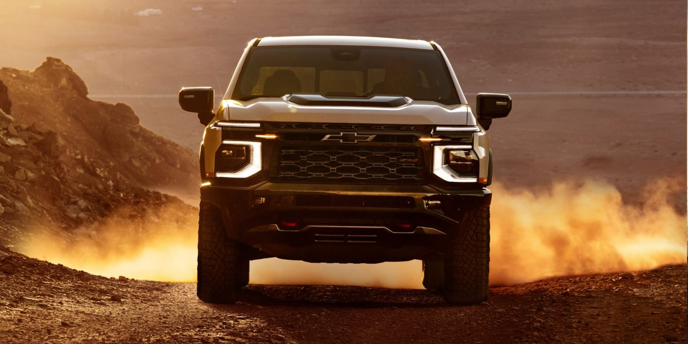 2027 Chevy Silverado 1500 ZR2 kicking up dust off-road