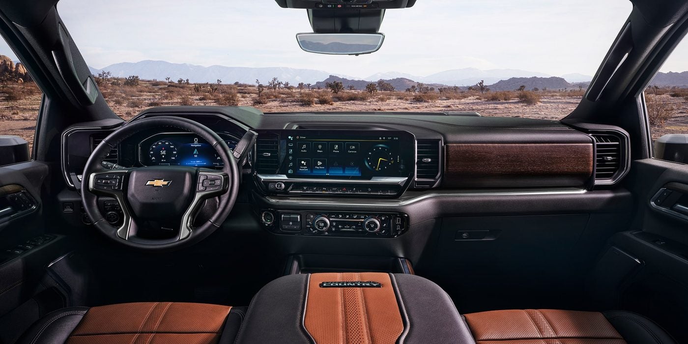 2026 Chevy Silverado HD High Country interior with 13.4-inch touch-screen
