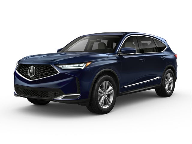 A blue 2026 Acura MDX SUV parked with stylish design and sharp headlights.