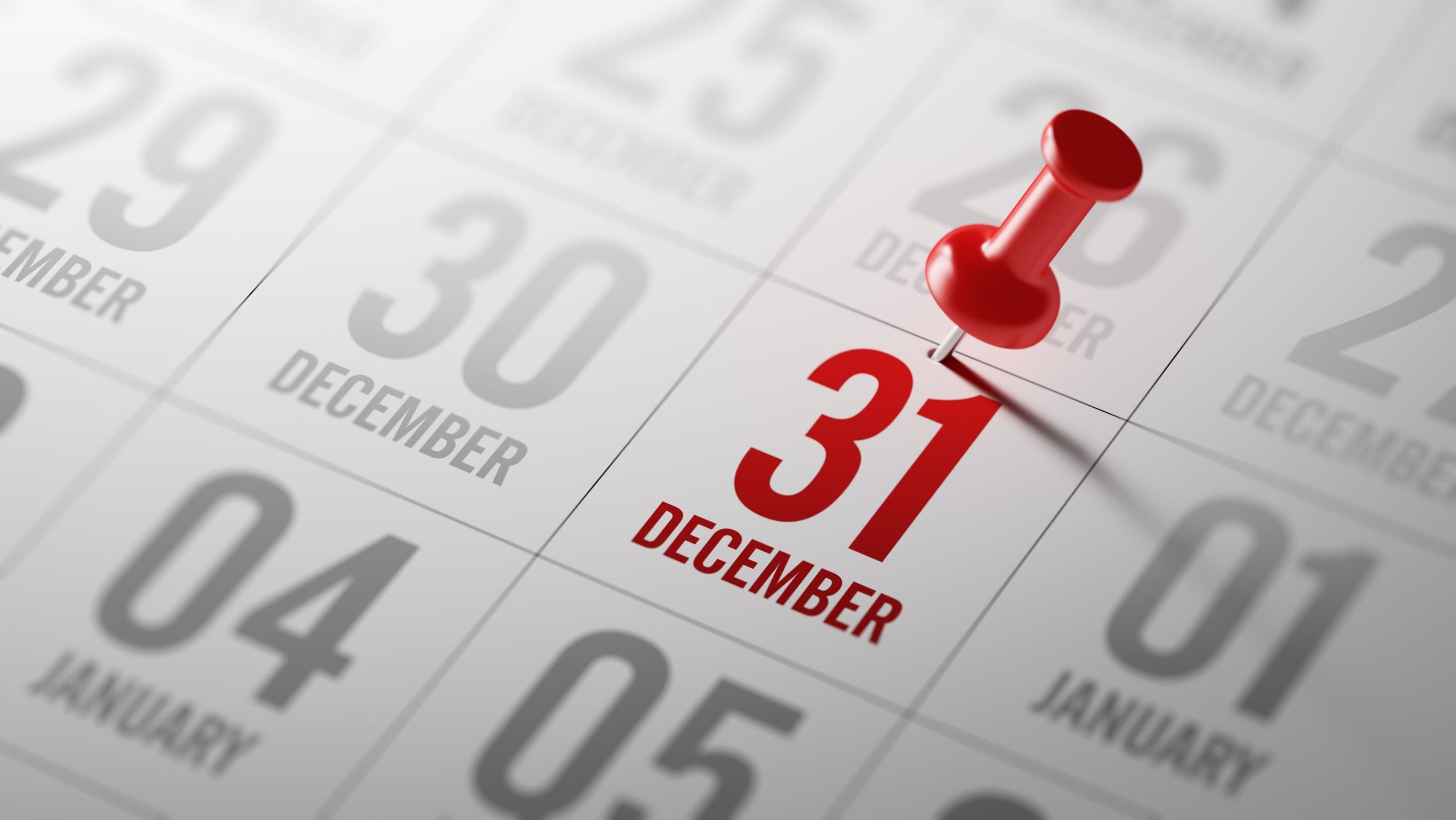 December 31st pinned and highlighted in red on a calendar