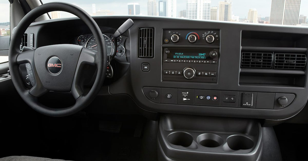 GMC Savana cargo van interior dashboard and steering wheel