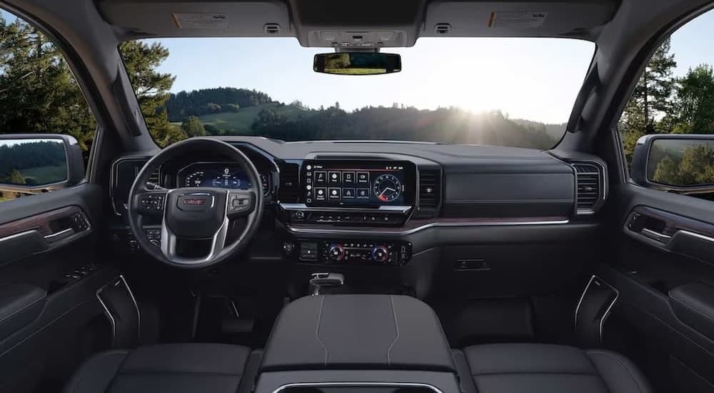 Black interior and dash in a 2023 GMC Sierra 1500.