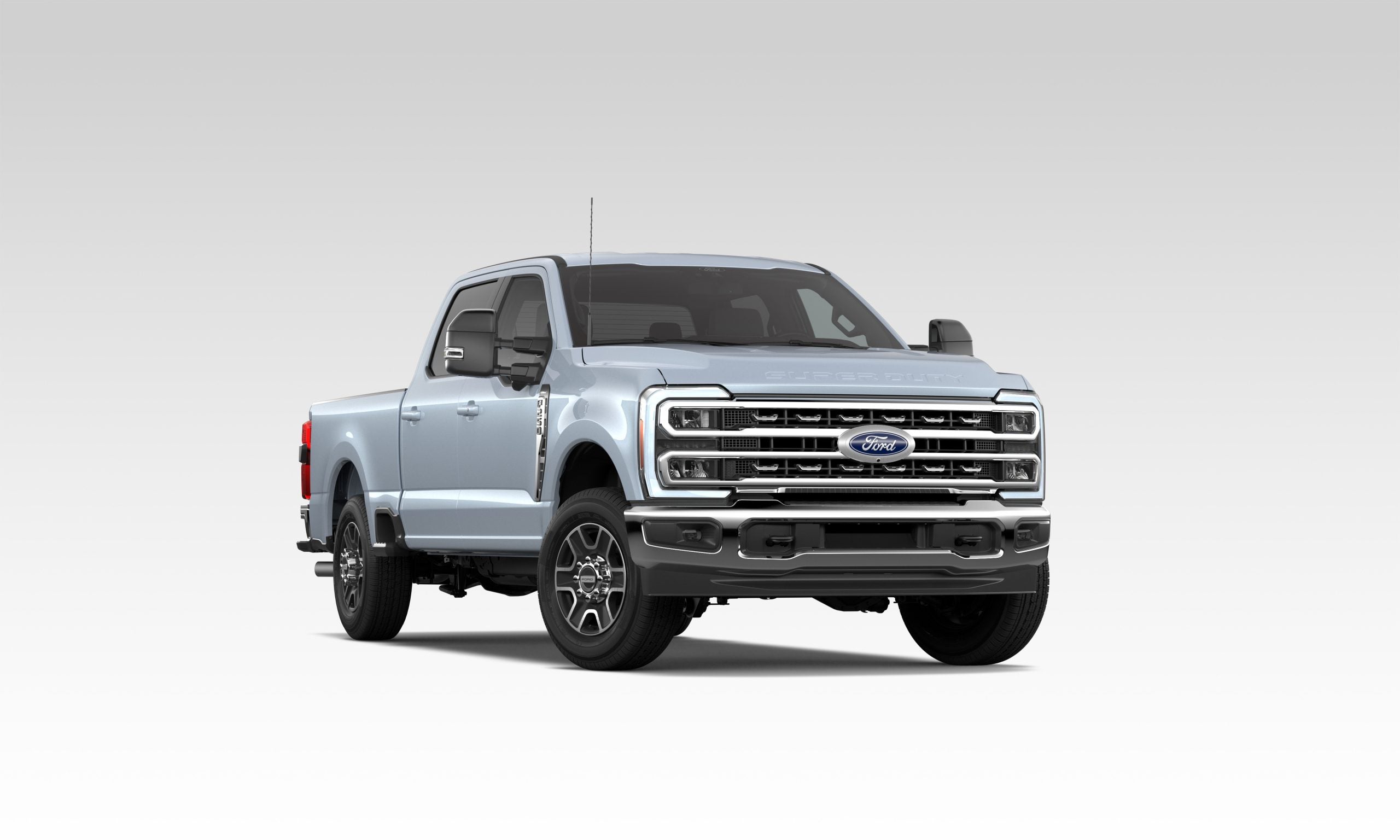 A 2026 F-250, Ford Lariat in Glacier Gray Metallic Tri-coat