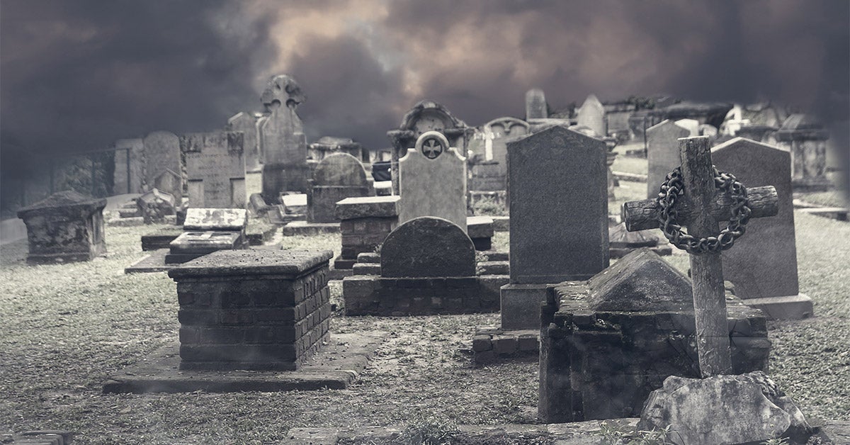 Creepy and dark graveyard