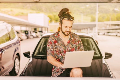 person using laptop