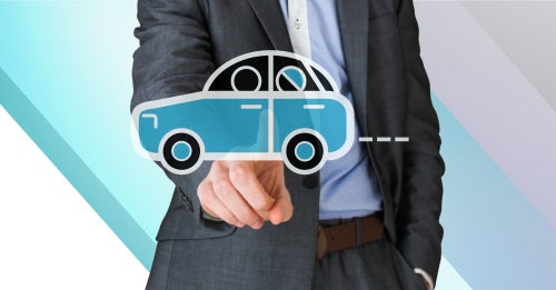 Person looking at a cartoon of a car