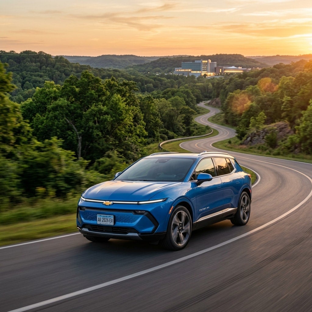 2026 Chevrolet Equinox EV driving on bentonville road to rogers ar