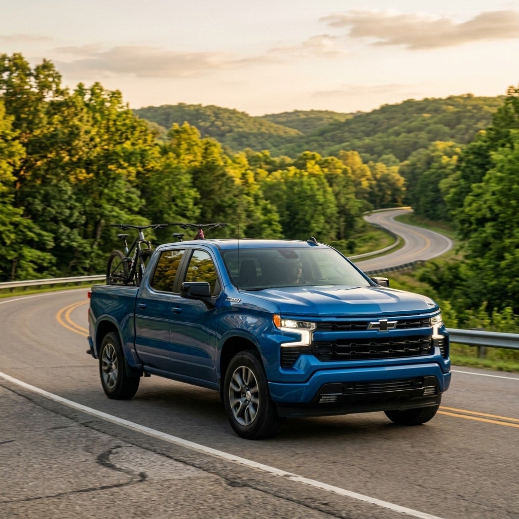 2026 Chevrolet Silverado 1500 pickup truck cruising on northwest arkansas highway