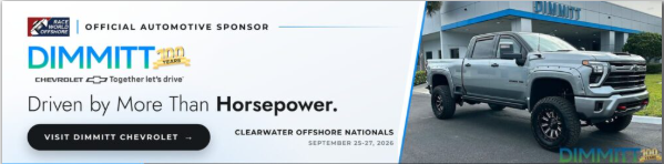 Dimmitt Chevrolet in Clearwater, FL is the Official Automotive Sponsor of the 2026 Clearwater Offshore Nationals.