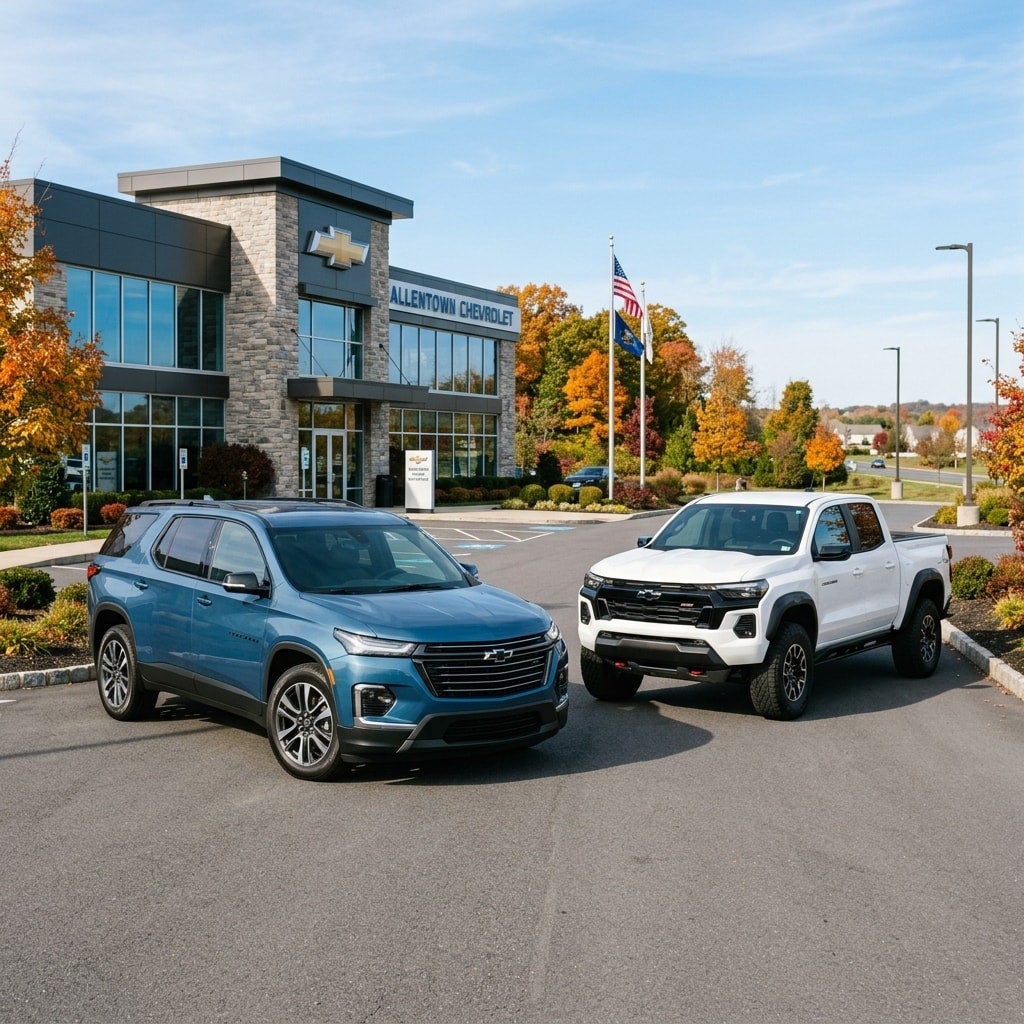 chevy traverse and chevy Colorado in front of Chevy store in Allentown pa