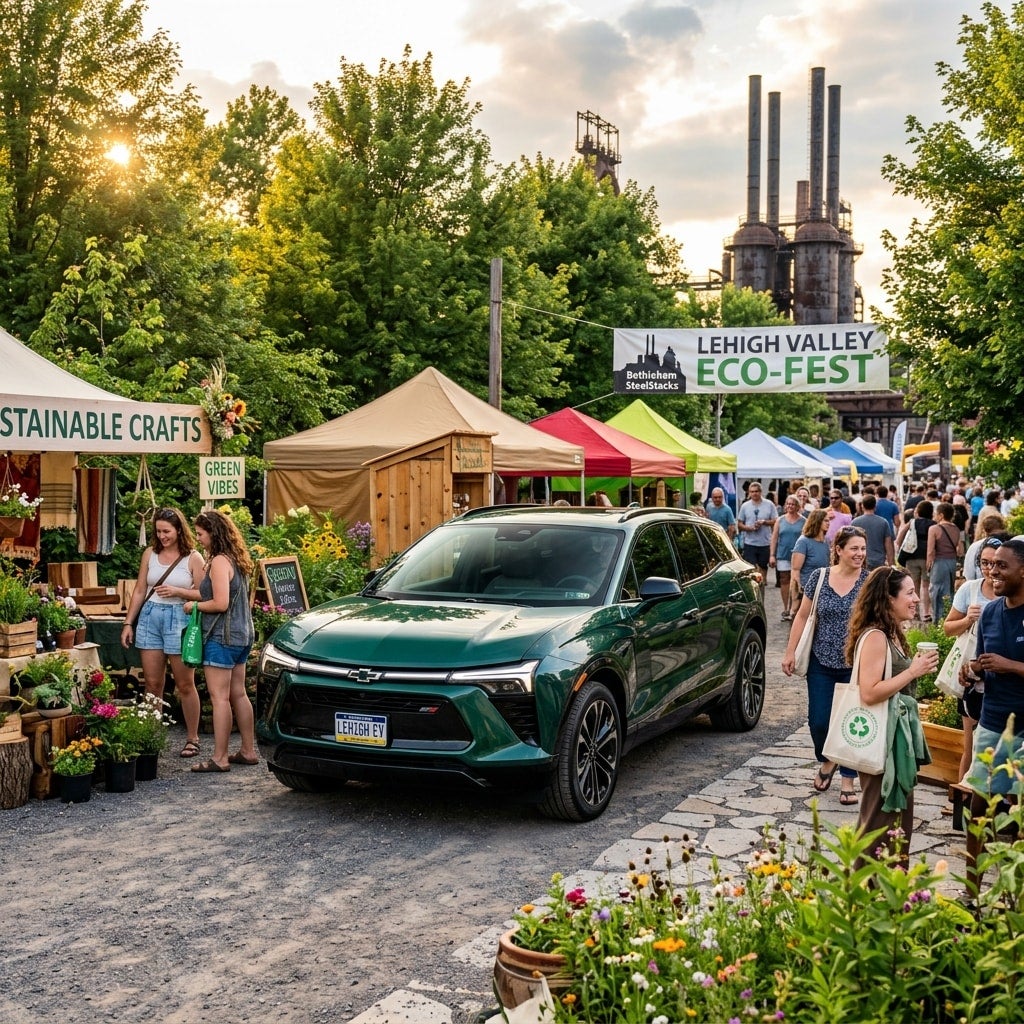 2026 Chevrolet Blazer EV in deep green at a festival in the Lehigh Valley