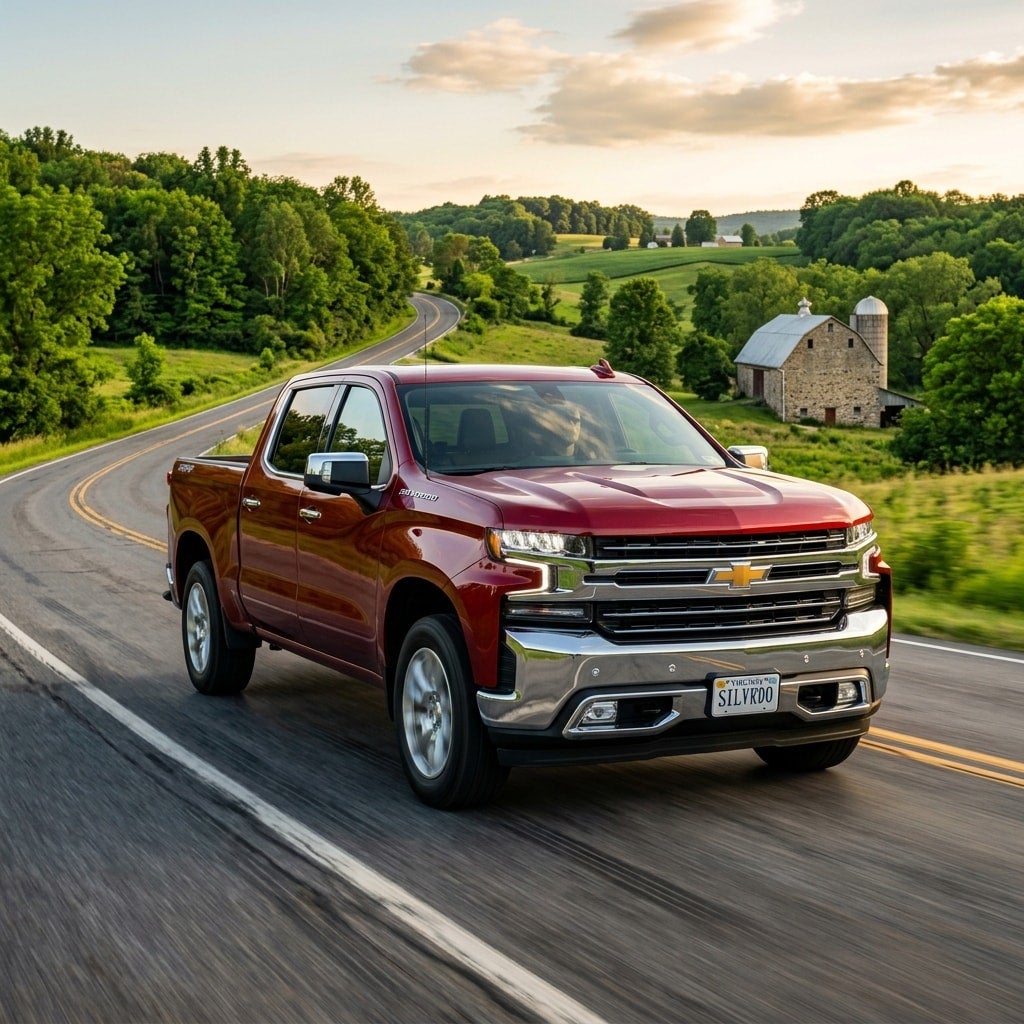 new Chevrolet Silverado 1500 pickup truck on highway in readon pa