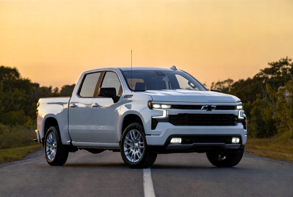 2026 Chevrolet Silverado 1500 High Country on a rural Pennsylvania road at sunset, previewing the next-generation 2027 Silverado for buyers in the Reading and Hamburg area