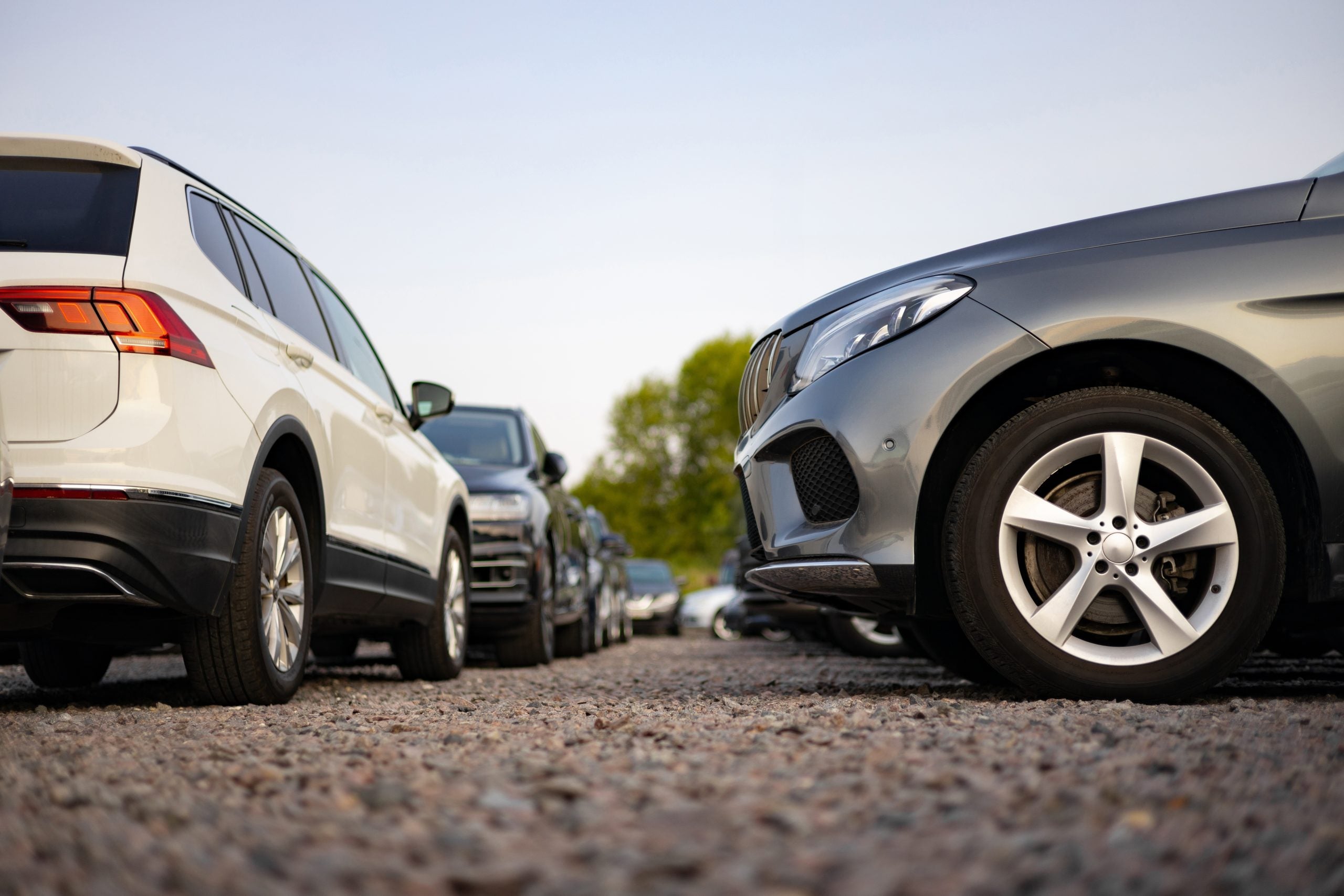 Row of cars in parking lot
