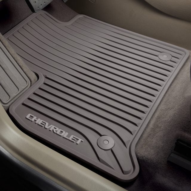 Chevrolet branded all-weather car floor mat in driver’s side