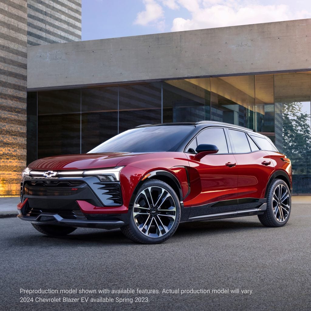 Exterior image of the Radiant Red Metallic Chevrolet Blazer EV SS.