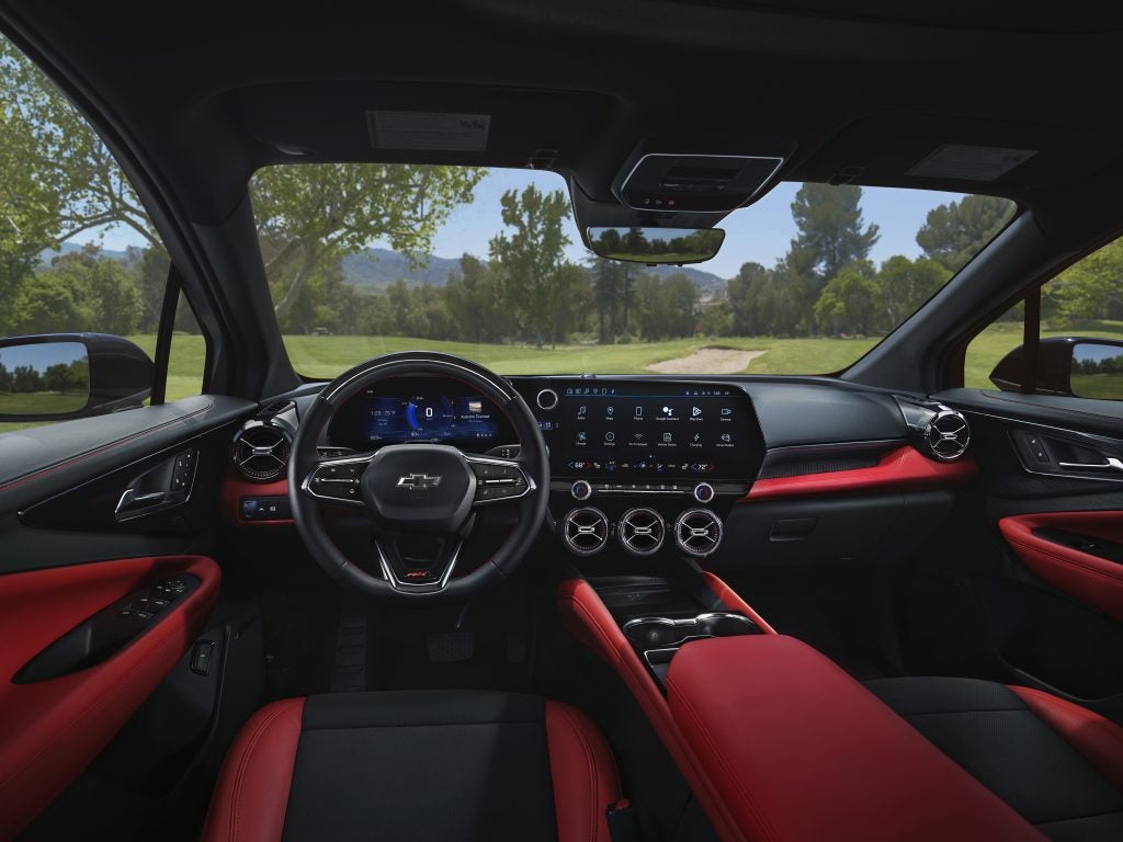 View of driver’s side seat in the front cabin of the 2024 Chevrolet Blazer EV RS.