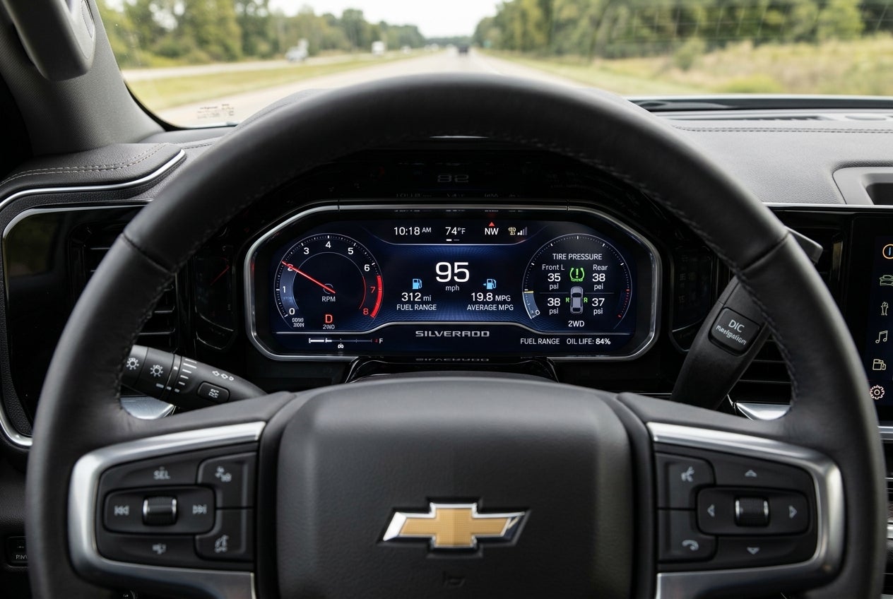 AI generated: 2026 Chevy Silverado Digital Precision
A 12.3-inch diagonal Driver Information Center is fully customizable, putting all your vital vehicle data directly in your line of sight. SHow a close up of that.
