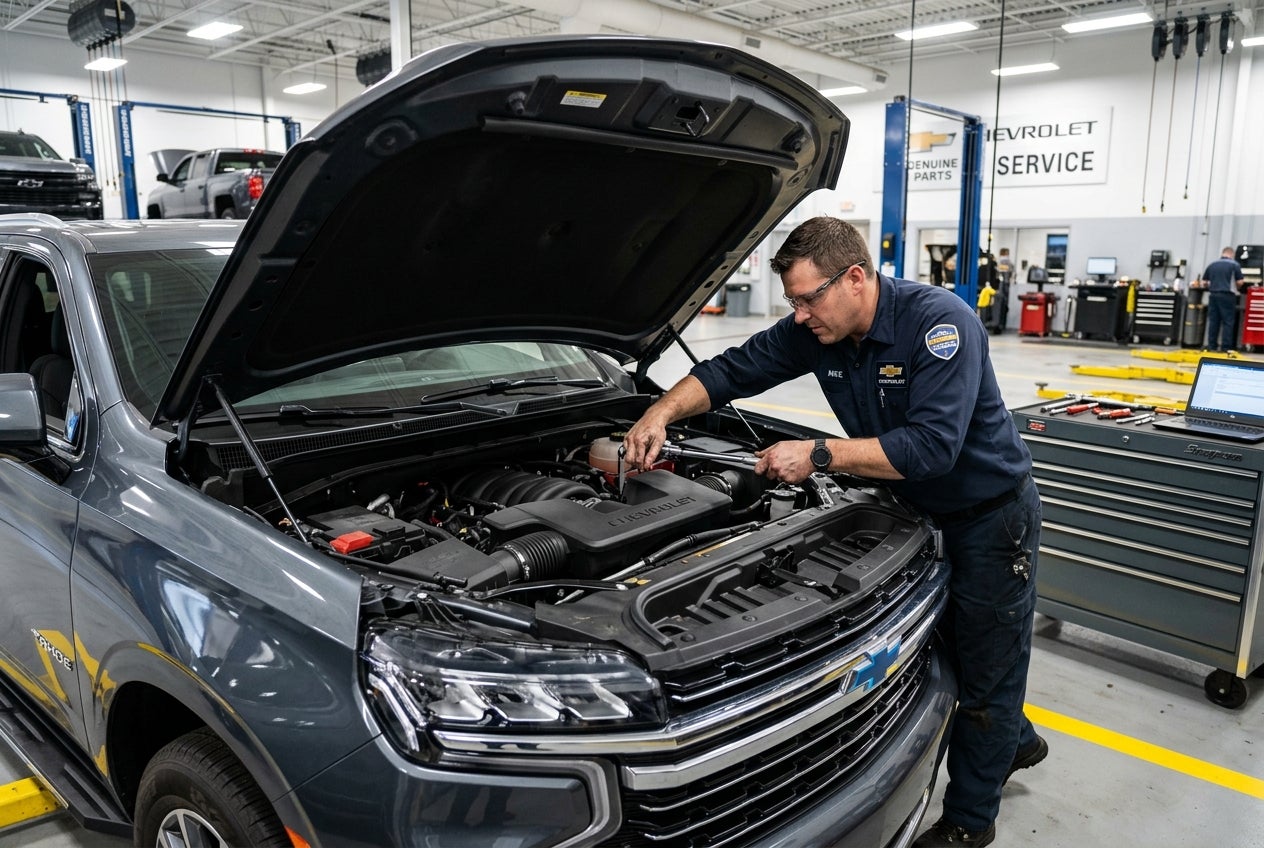 AI generated: Chevrolet technician male working on a vehicle