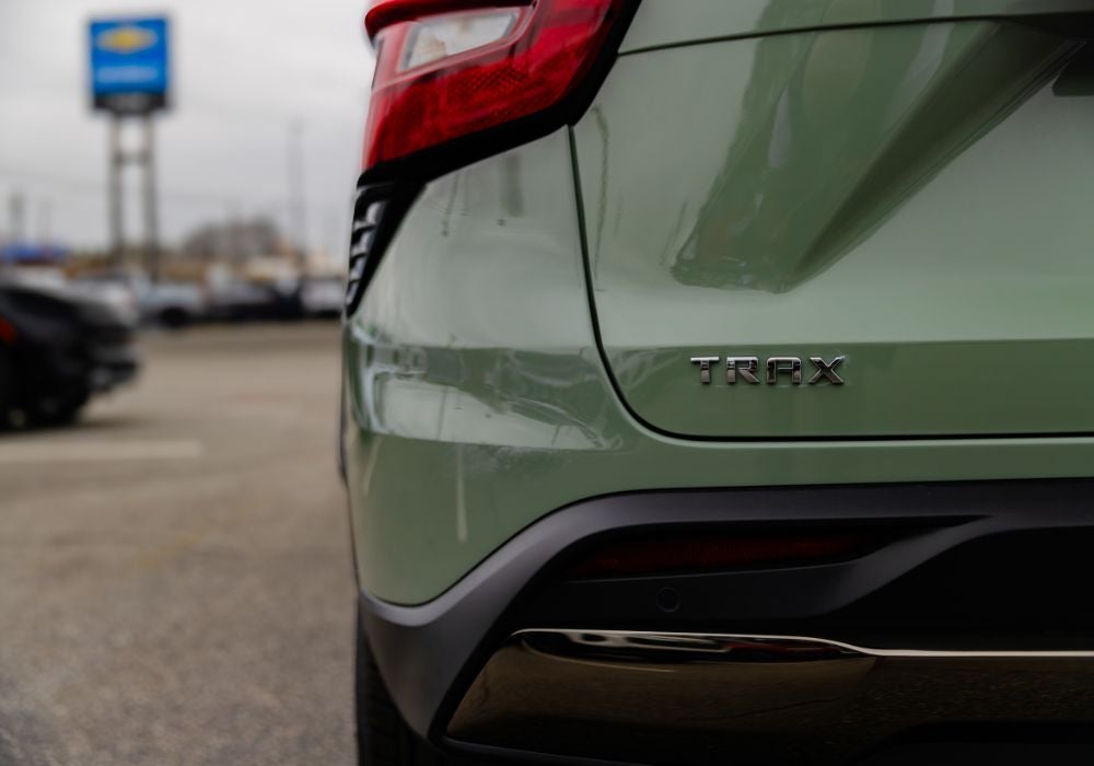 Close up of the rear of a 2026 Chevrolet Trax in the lot at Flow Chevy of Winston-Salem