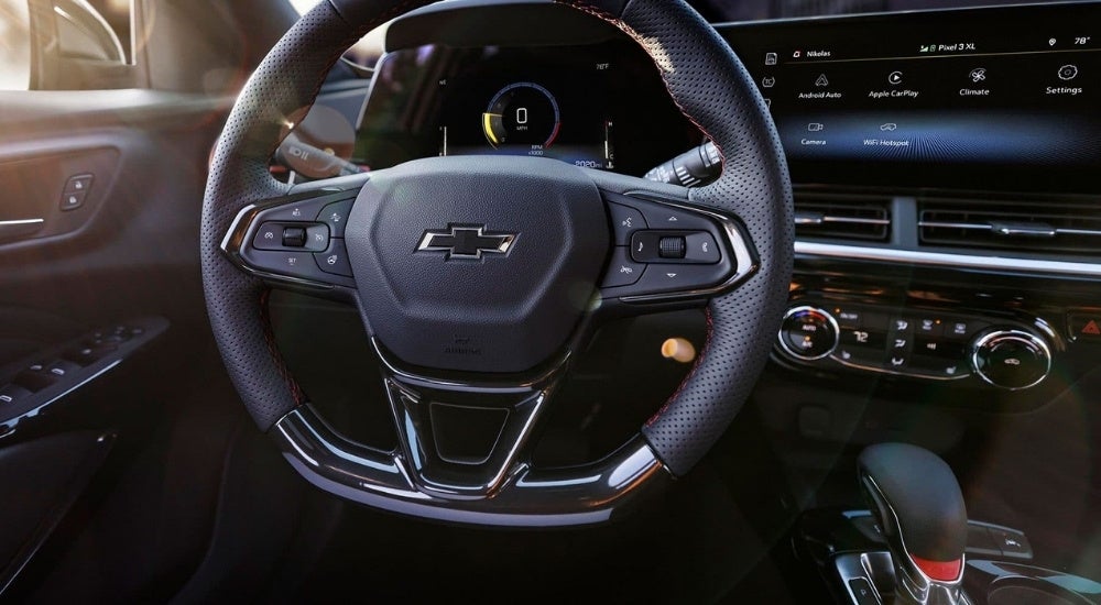 Steering wheel in a 2024 Chevy Trax RS.