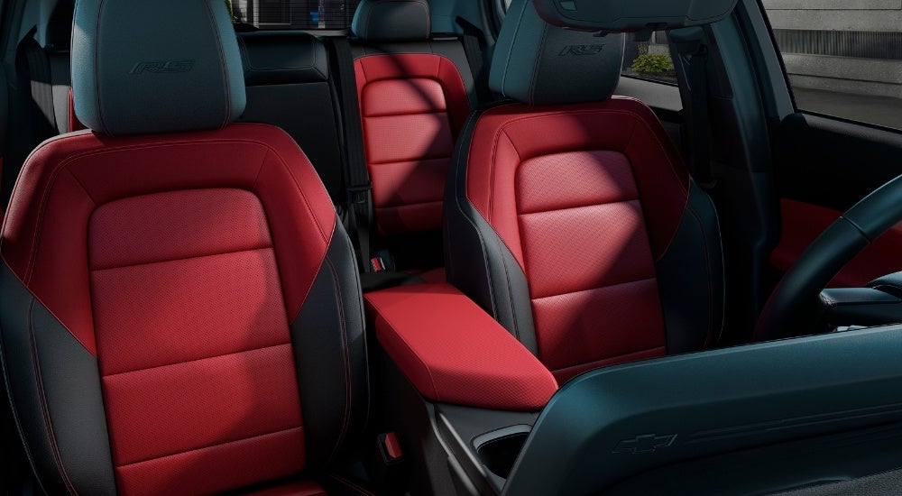 Red and black interior in a 2024 Chevy Equinox EV 3RS.