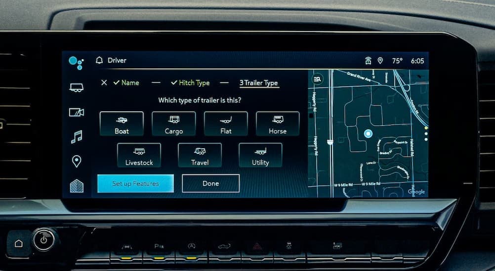 Infotainment screen in a 2026 Chevy Silverado 2500.