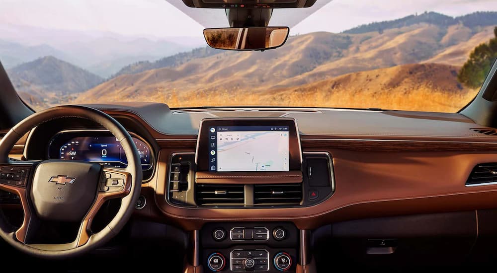 Center console and dashboard in a 2022 Chevy Suburban.