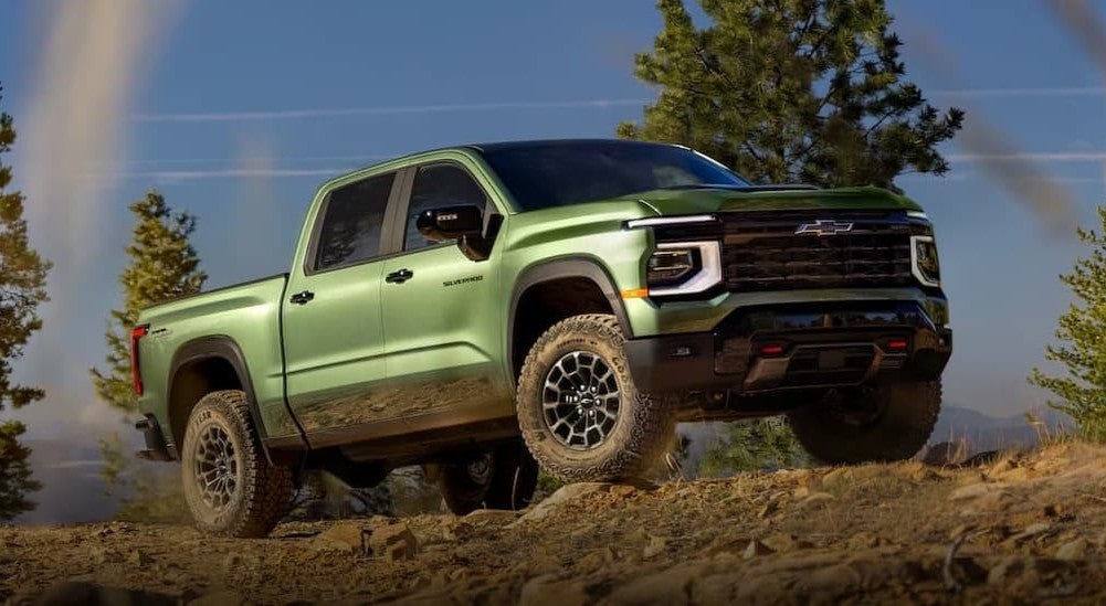 A green 2027 Chevy Silverado 1500 parked offroad.