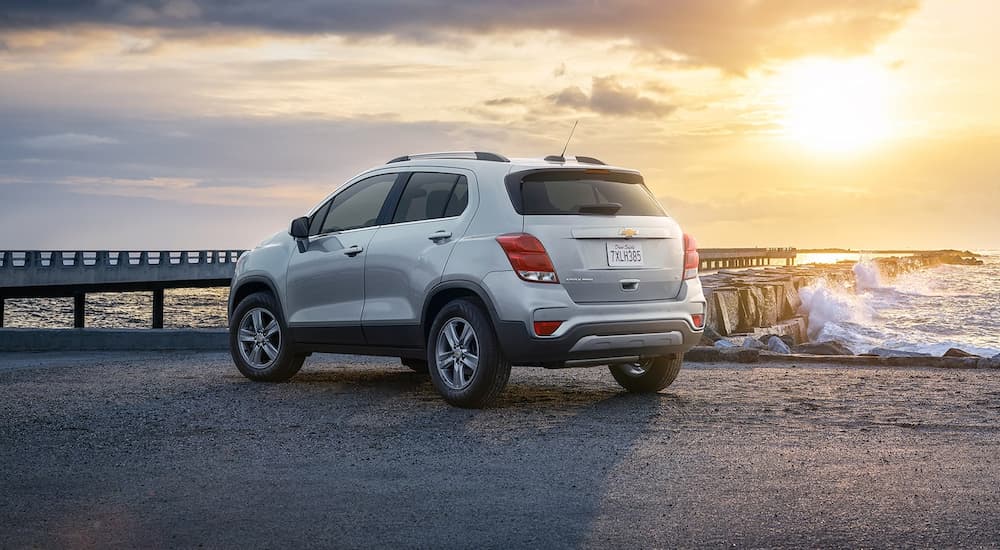 White 2021 Chevy Trax parked near the ocean.