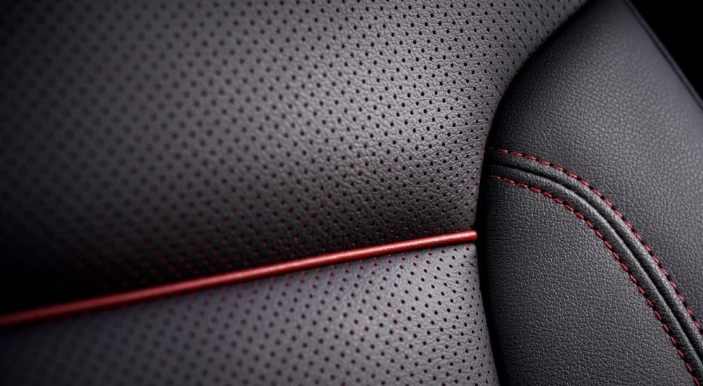 Close-up of black leather seat in a 2024 Chevy Blazer RS.
