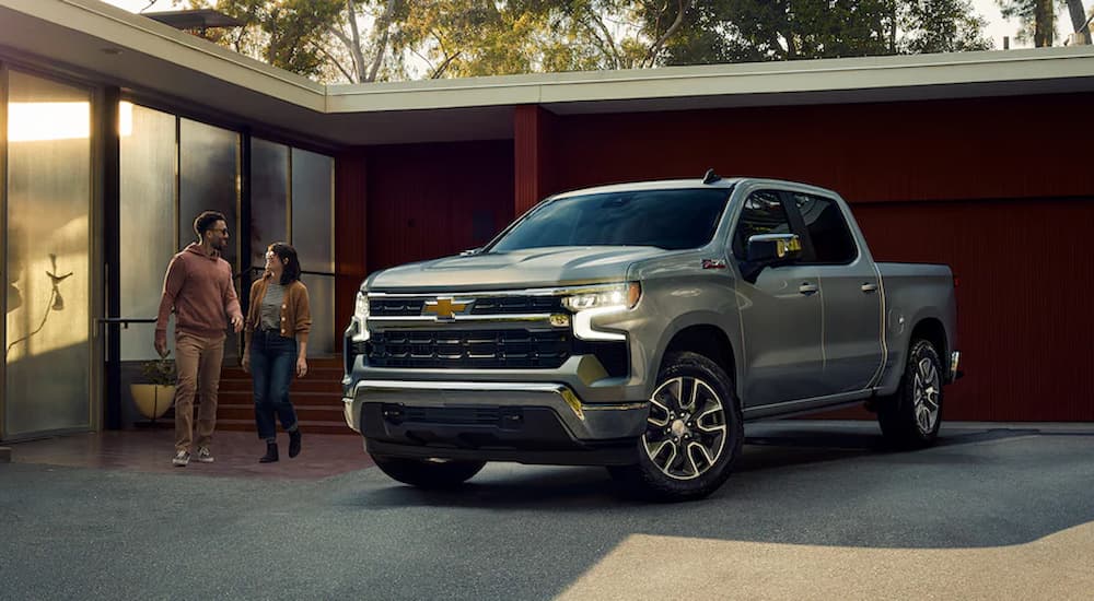 Grey 2022 Chevy Silverado 1500 Z71 parked in a driveway.