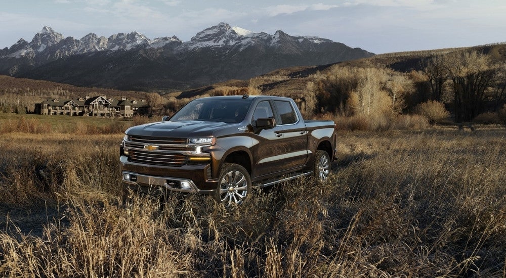 A black 2022 Chevy Silverado 1500 High Country LTD parked on a field after visiting a San Antonio Chevy Silverado dealer.
